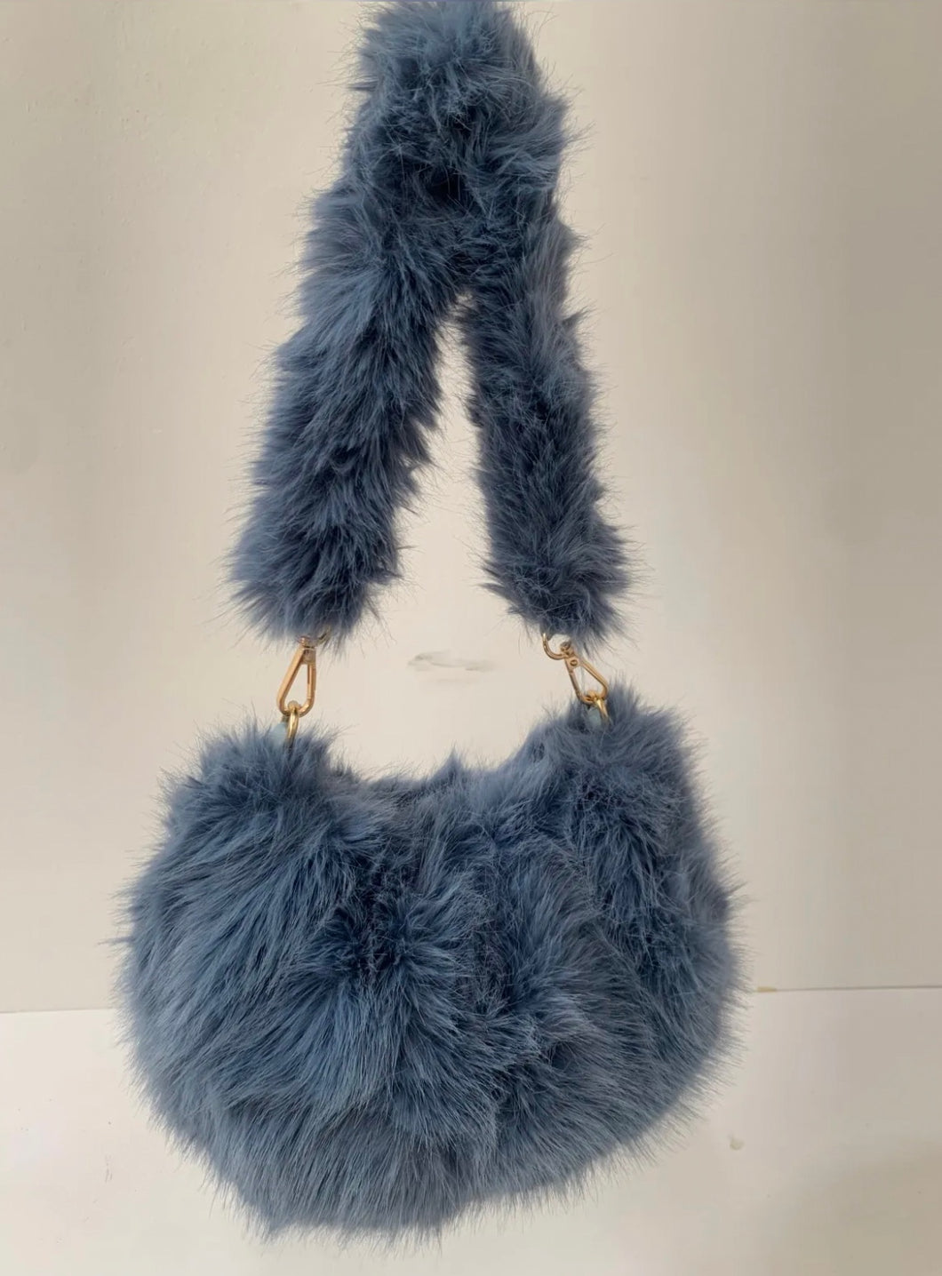 Maya Denim Blue faux Fur Hand Bag