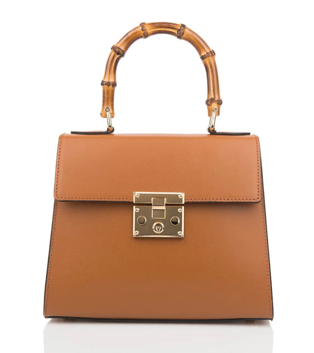 Megan Cognac Leather Bamboo Handbag