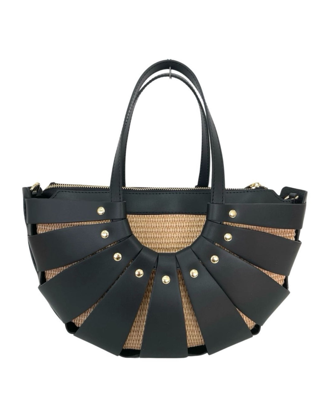 Sofia Black Raffia Leather Hand Bag