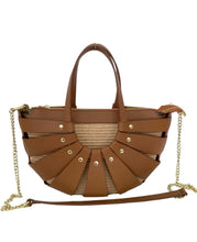 Load image into Gallery viewer, Sofia Cognac Raffia Leather Hand Bag
