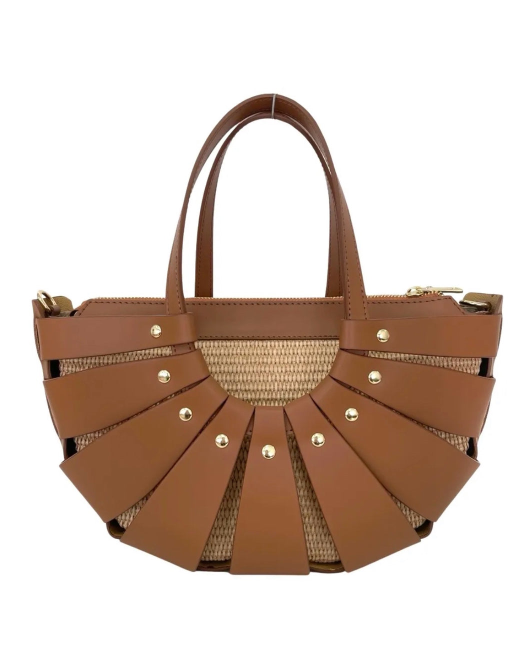 Sofia Cognac Raffia Leather Hand Bag