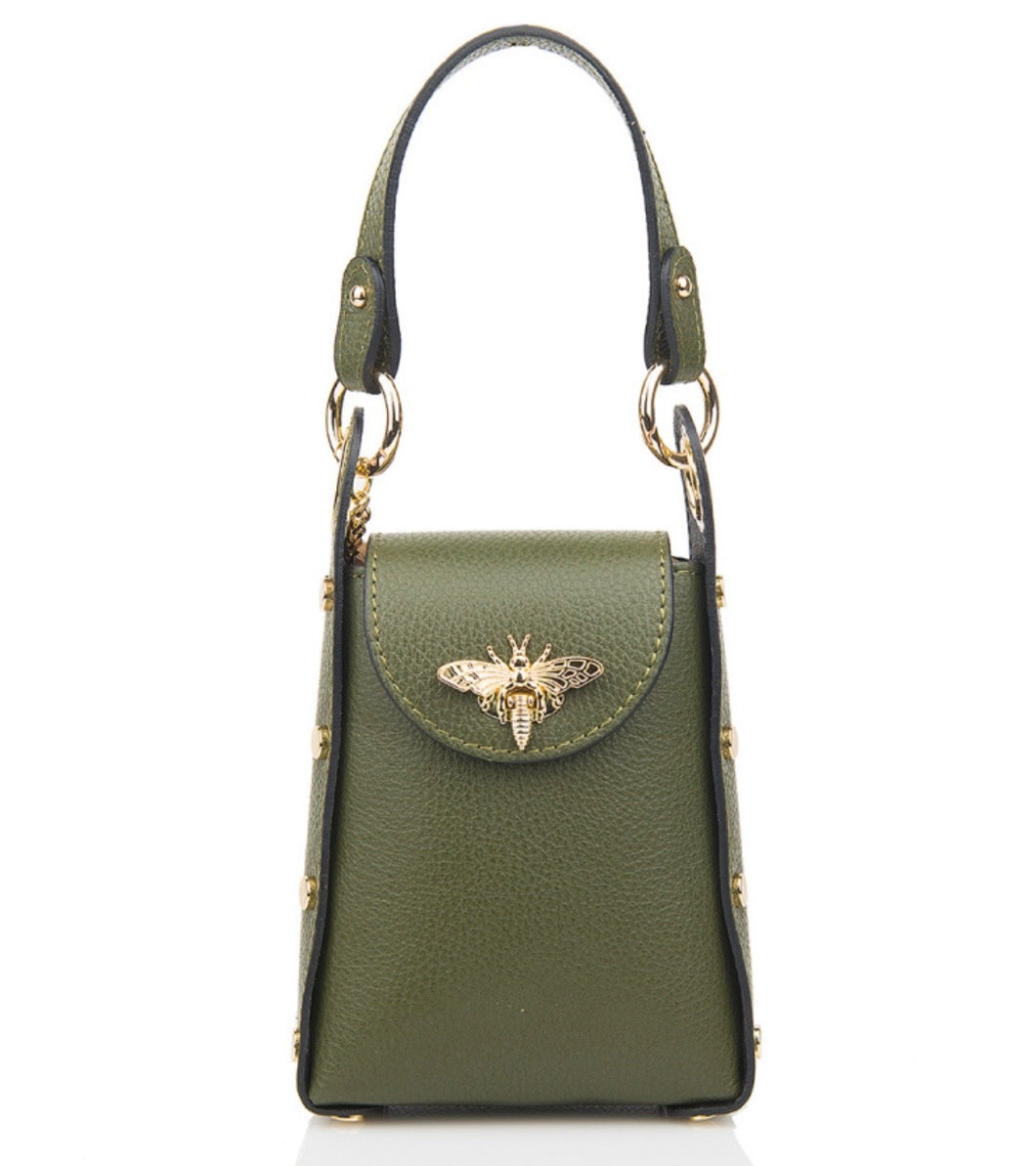 Betty Army Green Leather Phone Bag