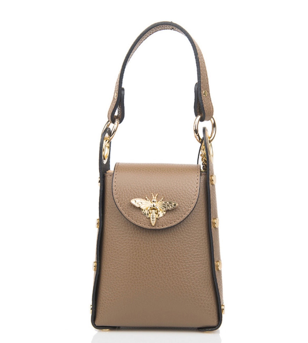 Betty Taupe Leather Phone Bag