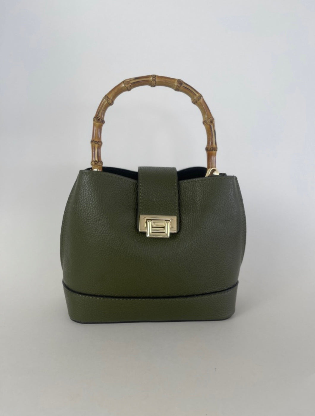 Rosie Army Green Leather bamboo Bucket Bag