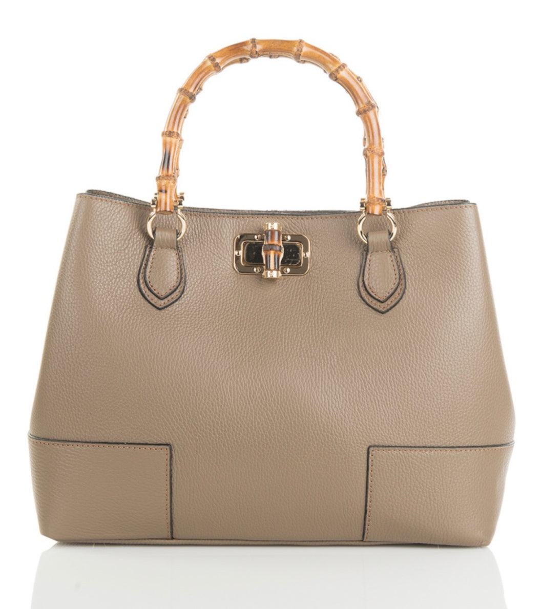 Lolo Taupe Leather Bamboo Hand Bag