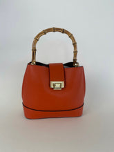 Load image into Gallery viewer, Rosie Orange Leather Bamboo Bucket Bag
