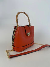 Load image into Gallery viewer, Rosie Orange Leather Bamboo Bucket Bag
